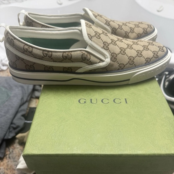 Gucci Tan and Cream Slip-On Sneakers - Picture 1 of 3